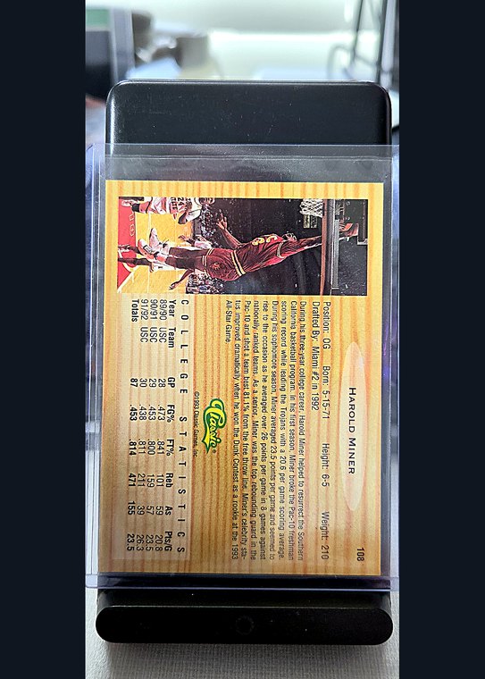 1992 Classic Harold Miner #108 back
