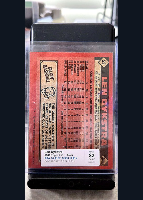 1986 Topps Len Dykstra #53 back