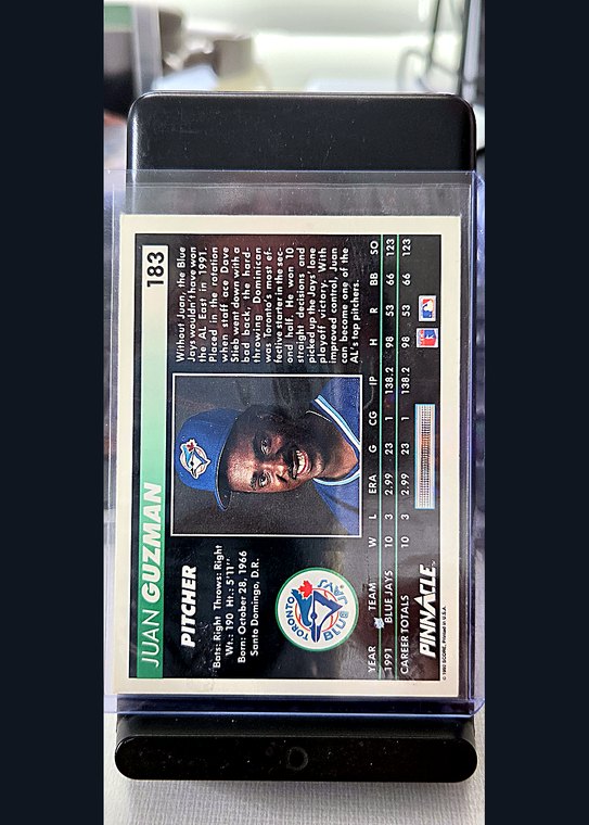 1992 Pinnacle Juan Guzman #183 back