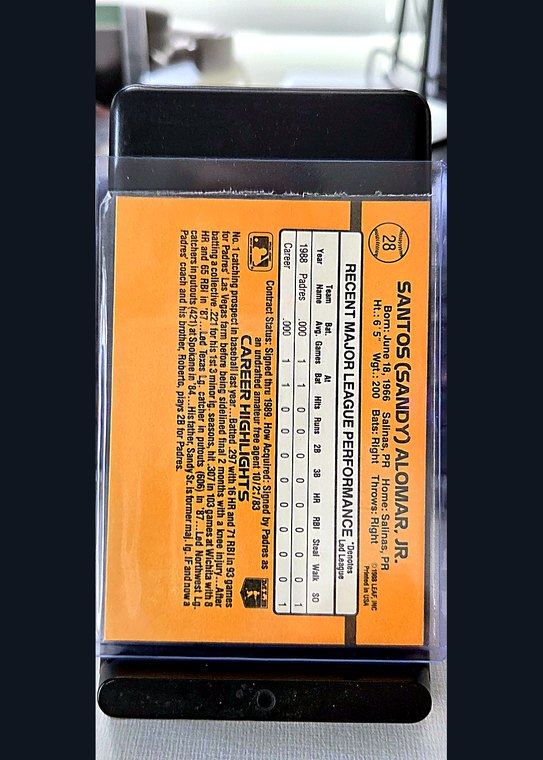 1989 Donruss Sandy Alomar Jr. #28 back