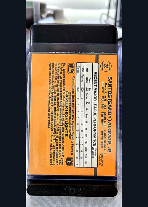 1989 Donruss Sandy Alomar Jr. #28 back