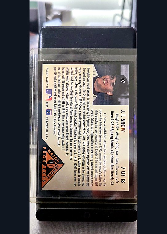 1993 Fleer J.T. Snow #7 of 18 back